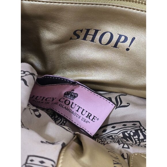 Y2K Juicy Couture Green Velvet Tote Bag With Black Leather Handles & Gold Accent - Picture 6 of 13